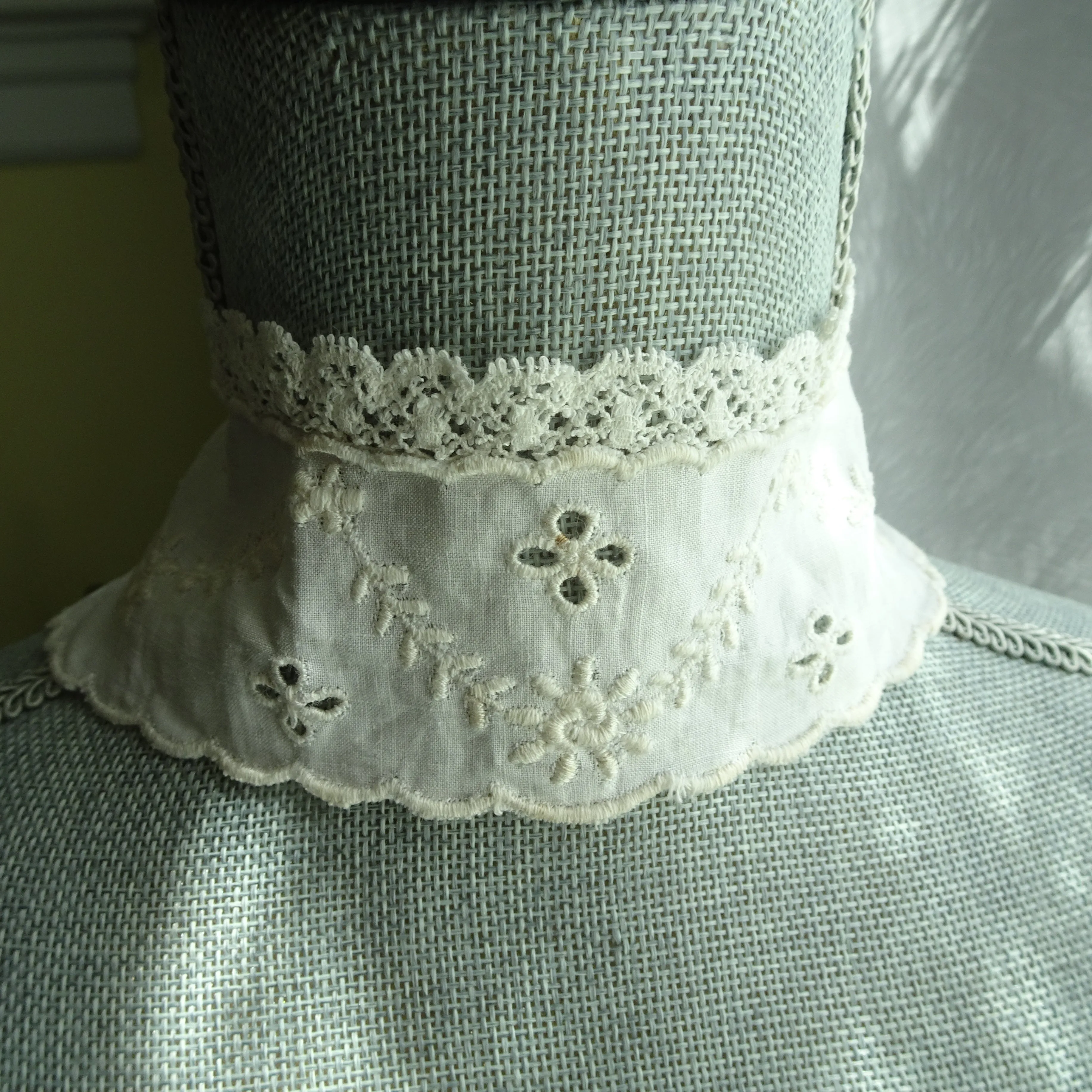 BEAUTIFUL Victorian High Neck Collar, Victorian Edwardian Embroidered linen Lace, Heirloom Sewing,Collectible Vintage Clothing ,