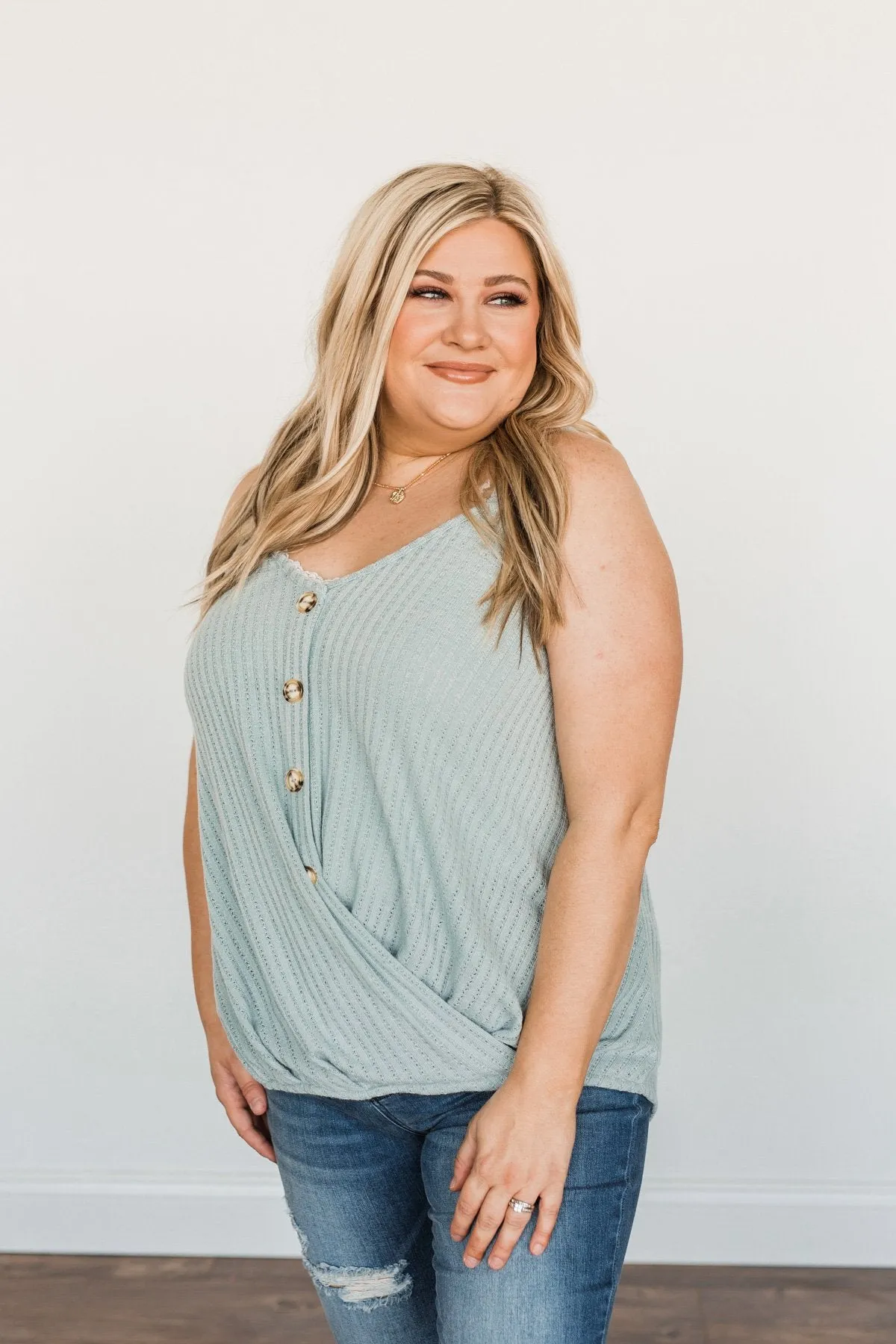 Beyond Charmed Wrap Tank Top- Dusty Sage