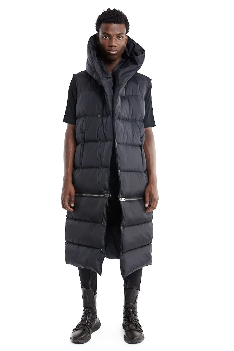 BLACK LONG SLEEVELESS PADDED DOWN JACKET