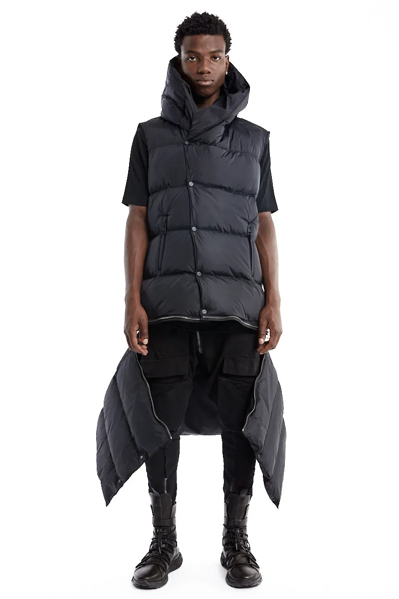 BLACK LONG SLEEVELESS PADDED DOWN JACKET