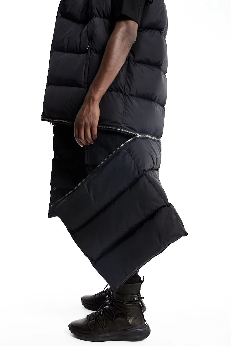 BLACK LONG SLEEVELESS PADDED DOWN JACKET