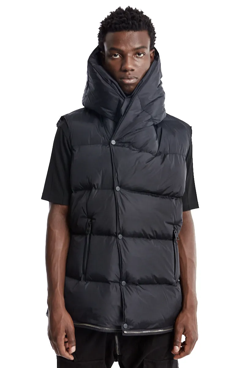 BLACK LONG SLEEVELESS PADDED DOWN JACKET