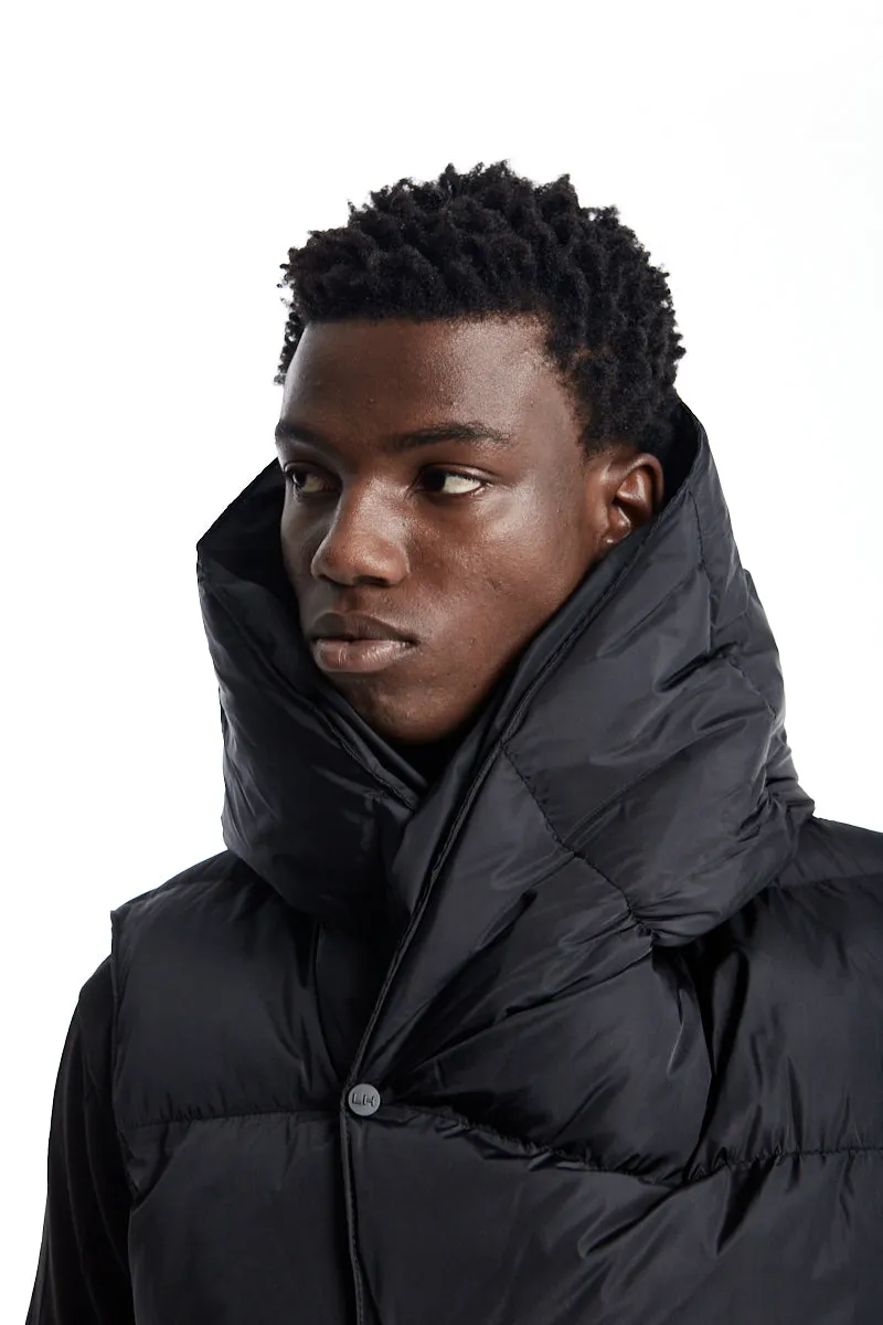 BLACK LONG SLEEVELESS PADDED DOWN JACKET