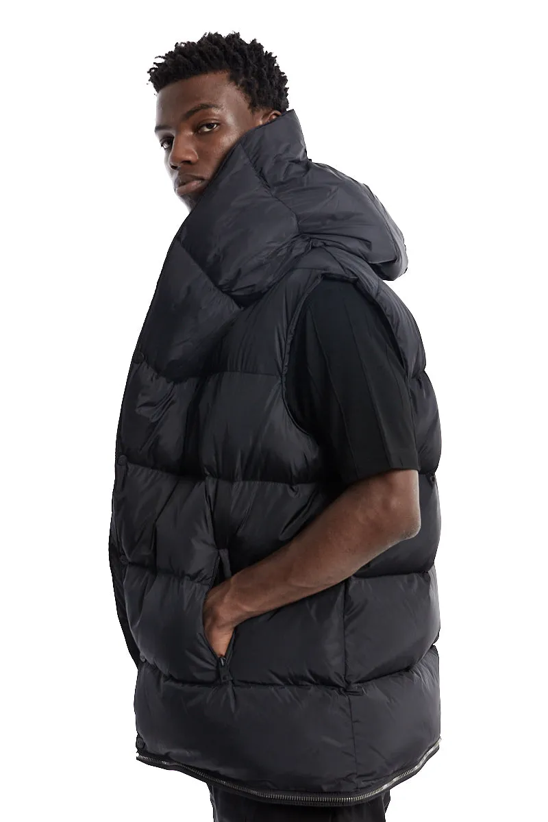 BLACK LONG SLEEVELESS PADDED DOWN JACKET