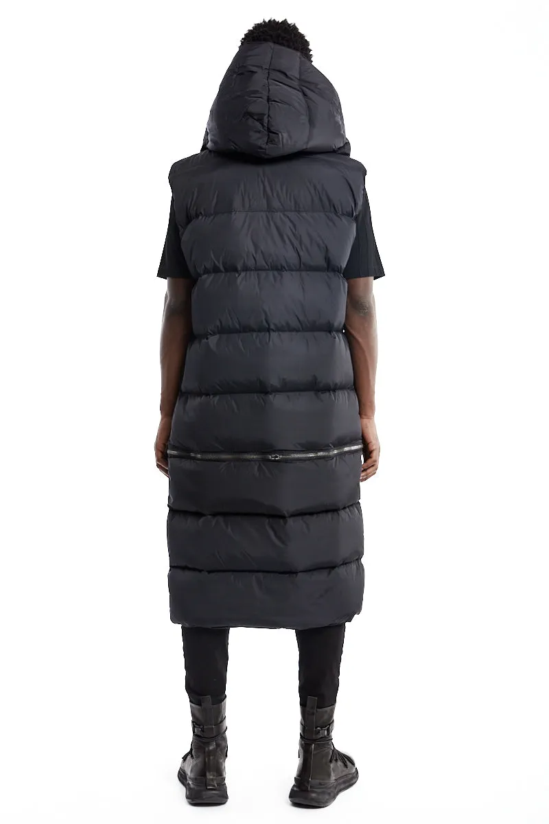 BLACK LONG SLEEVELESS PADDED DOWN JACKET