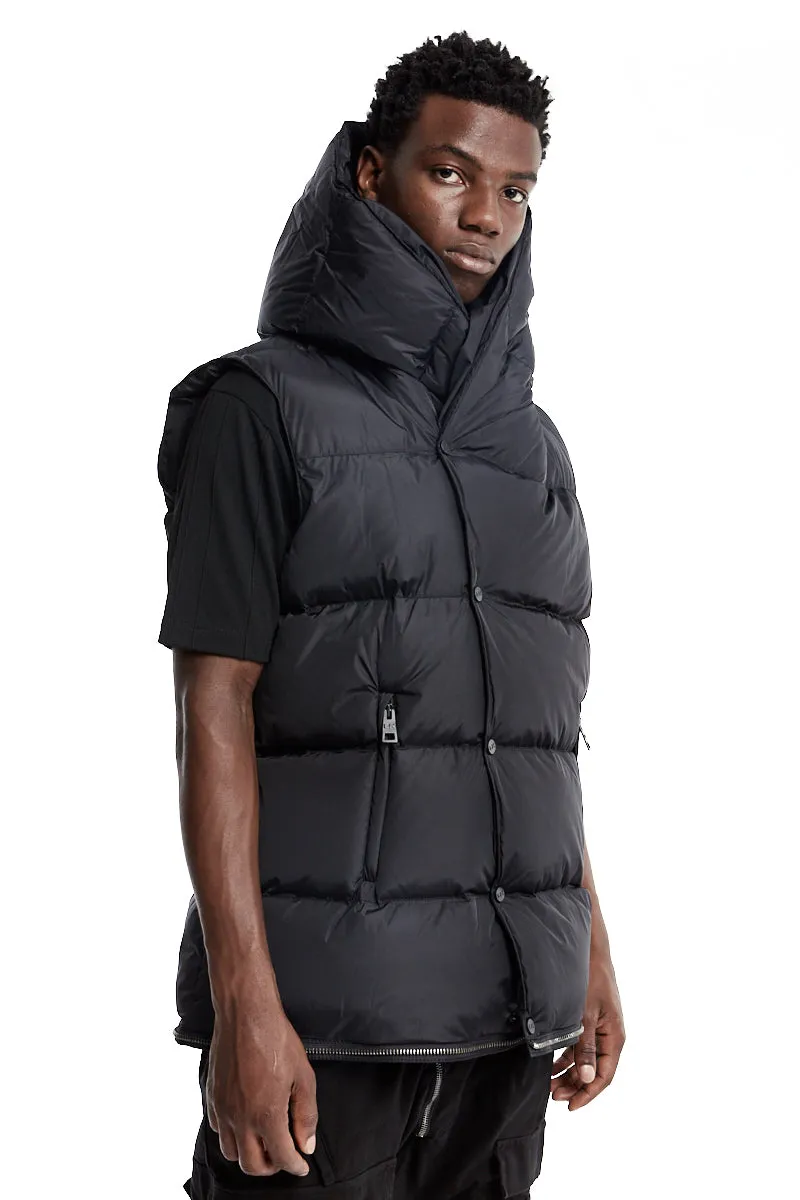 BLACK LONG SLEEVELESS PADDED DOWN JACKET