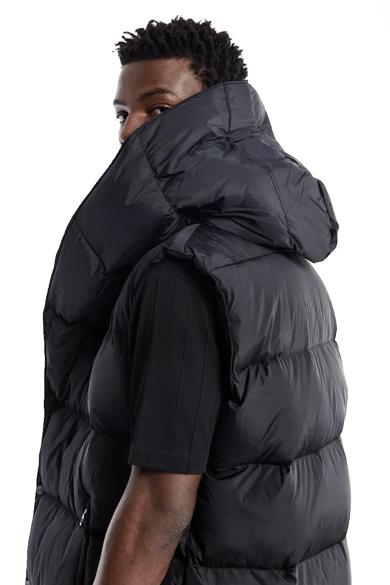 BLACK LONG SLEEVELESS PADDED DOWN JACKET