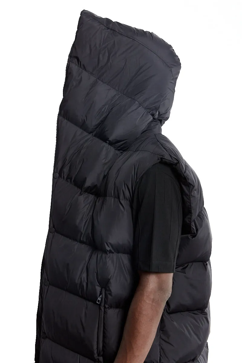 BLACK LONG SLEEVELESS PADDED DOWN JACKET