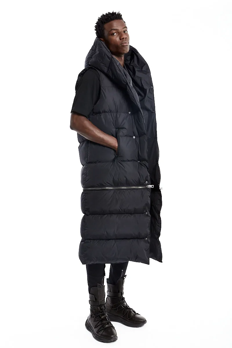 BLACK LONG SLEEVELESS PADDED DOWN JACKET