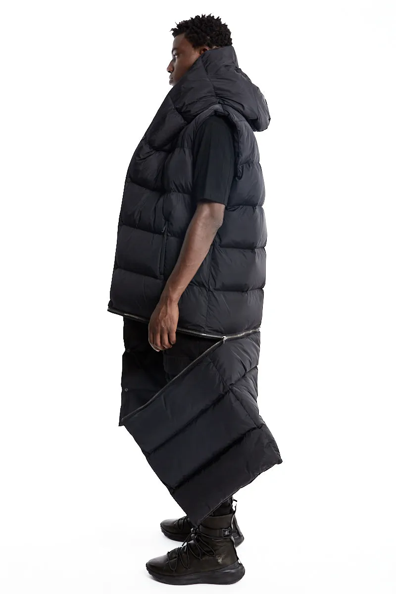 BLACK LONG SLEEVELESS PADDED DOWN JACKET