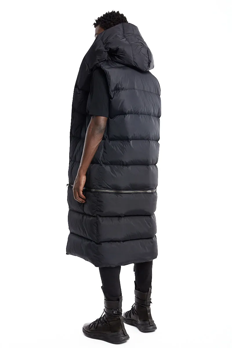 BLACK LONG SLEEVELESS PADDED DOWN JACKET