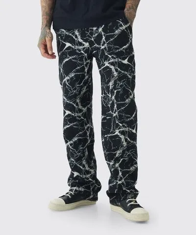 boohooMAN Mens Tall Barbed Wire Tapestry Relaxed Fit Pants