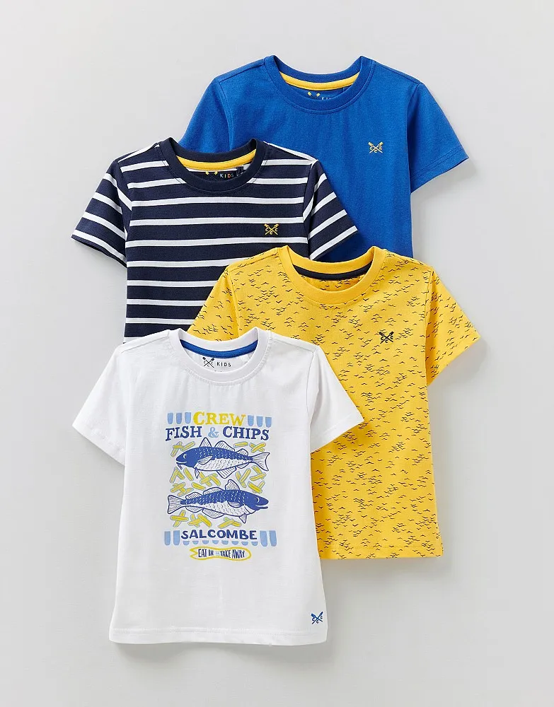 Boy's 4 Pack Graphic Plain Print and Stripe T-Shirts from Crew Clothing Company