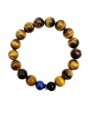 Brown Tiger-eye With Blue Lapis Men's Bracelet MEB07