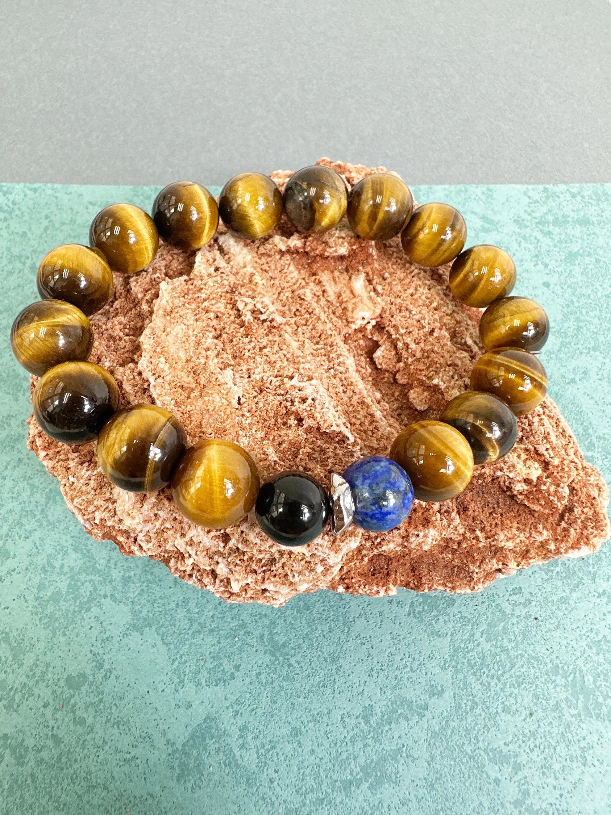 Brown Tiger-eye With Blue Lapis Men's Bracelet MEB07