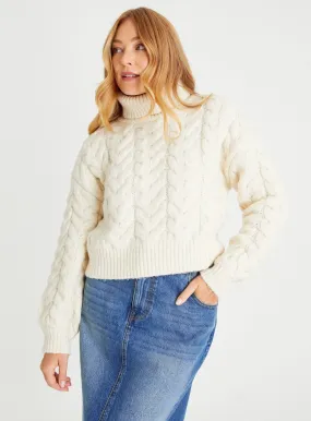 Buy Cream Cropped Roll Neck Cable Knit Jumper 24 | Jumpers | Tu