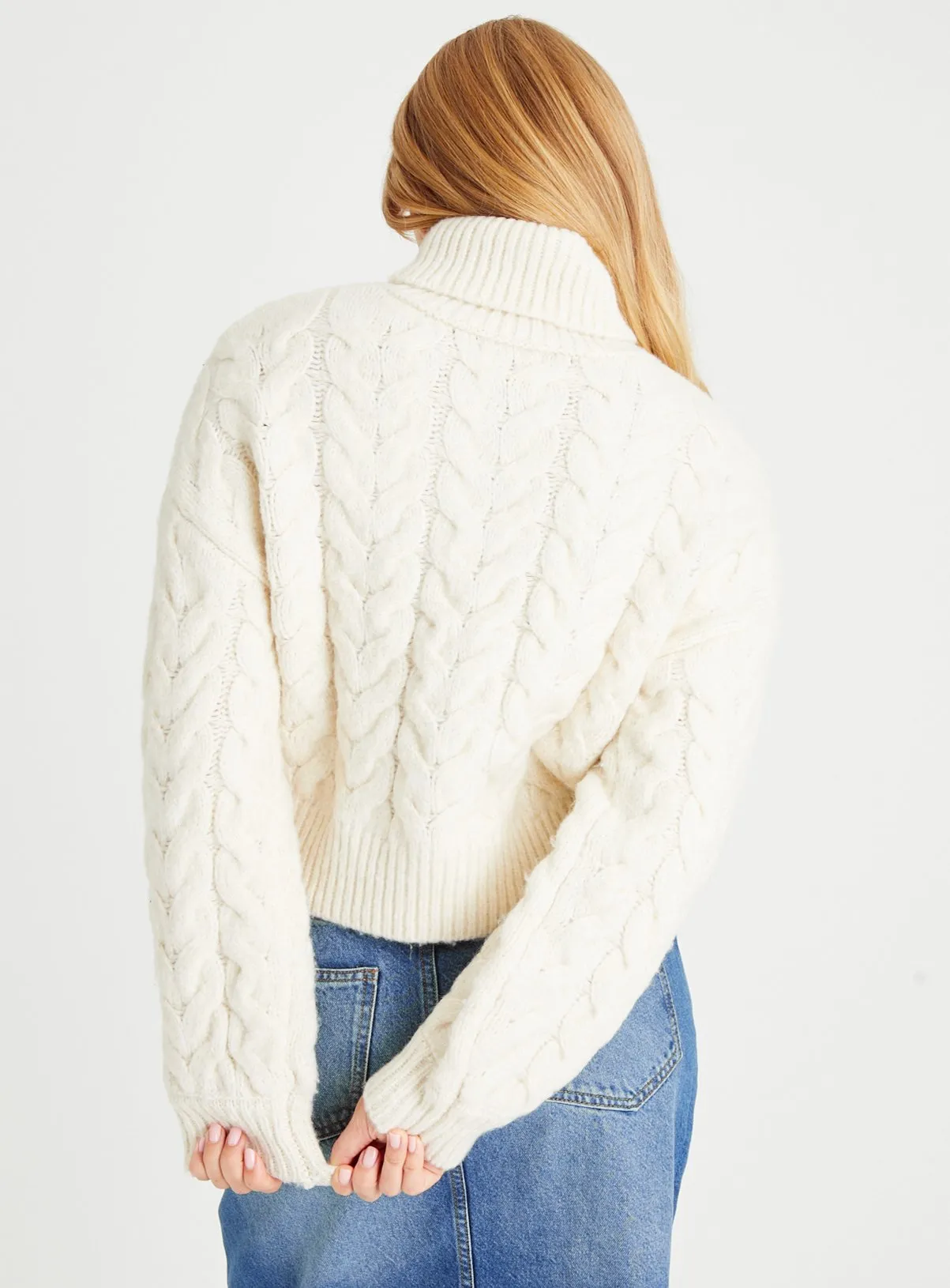 Buy Cream Cropped Roll Neck Cable Knit Jumper 24 | Jumpers | Tu