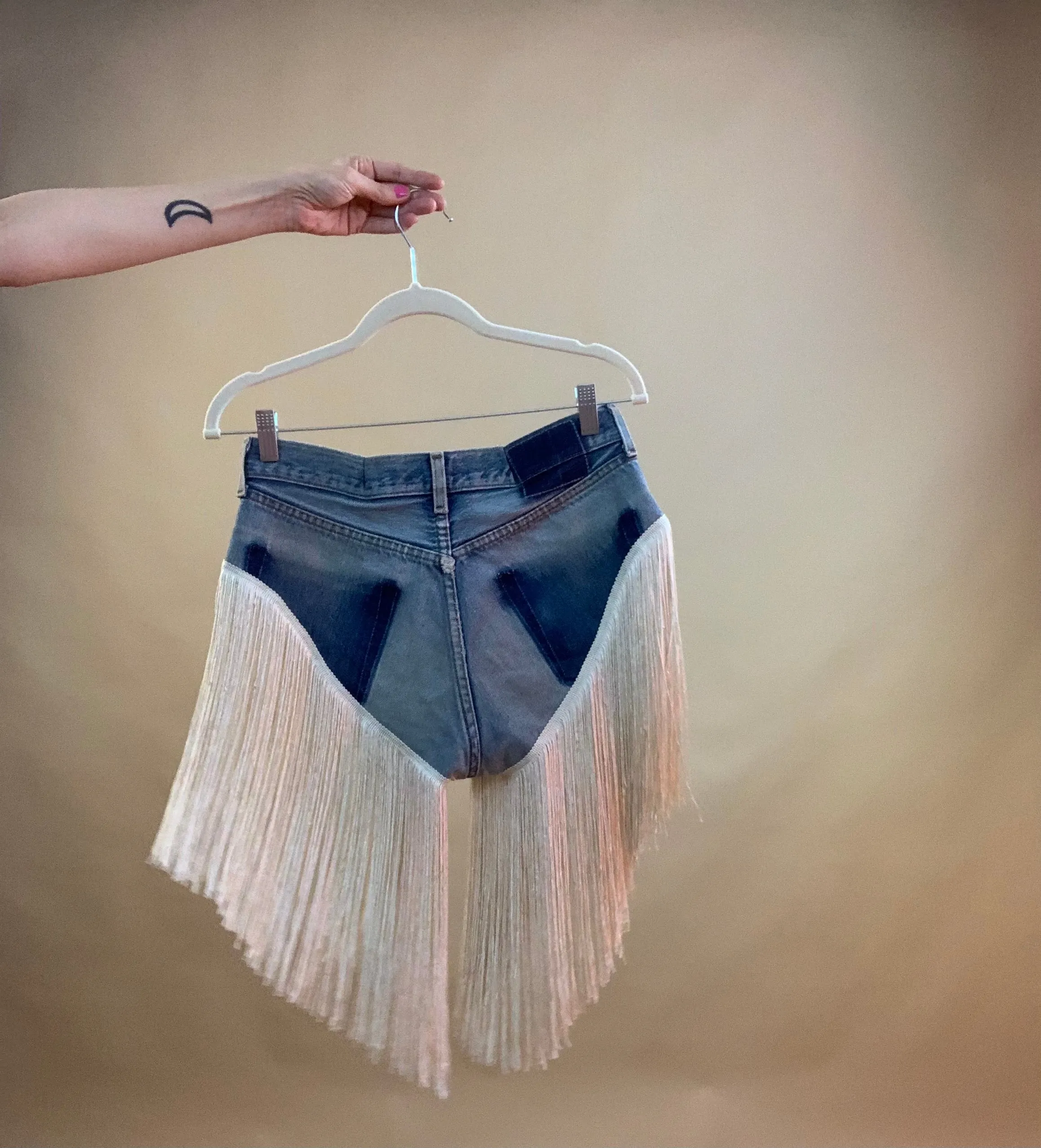 Custom hi cut panty fringe shorts