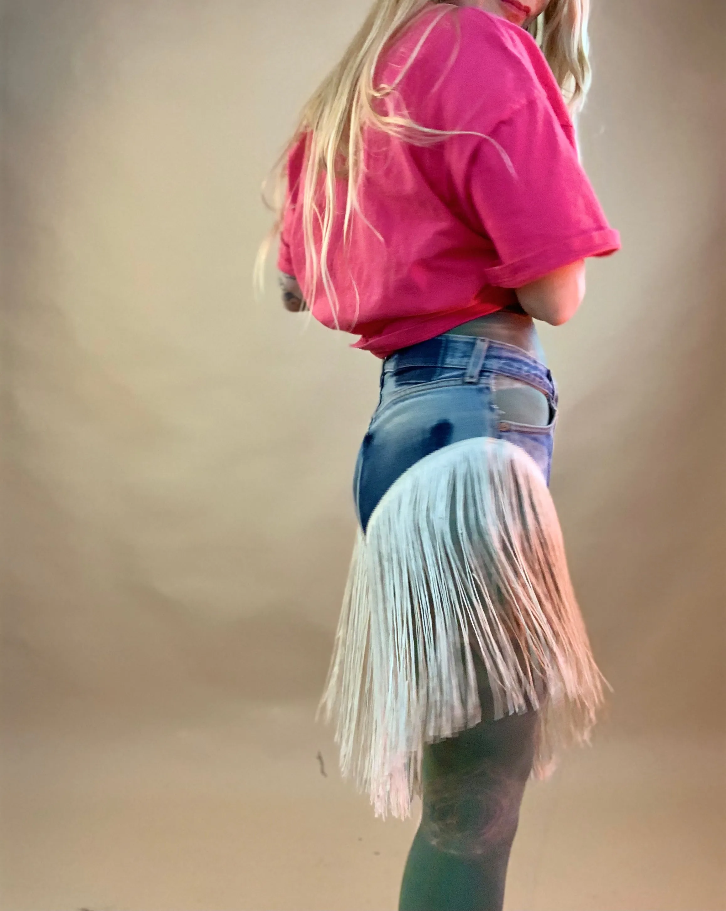 Custom hi cut panty fringe shorts