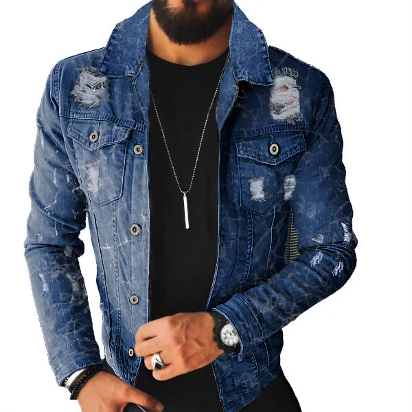 Distressed Print Denim Jacket