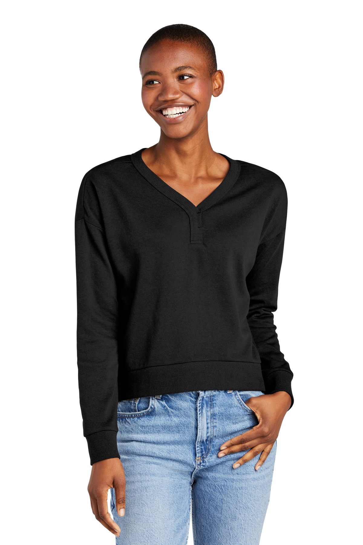 District Clothing DT1312 District Women's Perfect Tri Fleece V-Neck Sweatshirt SKU: DT1312