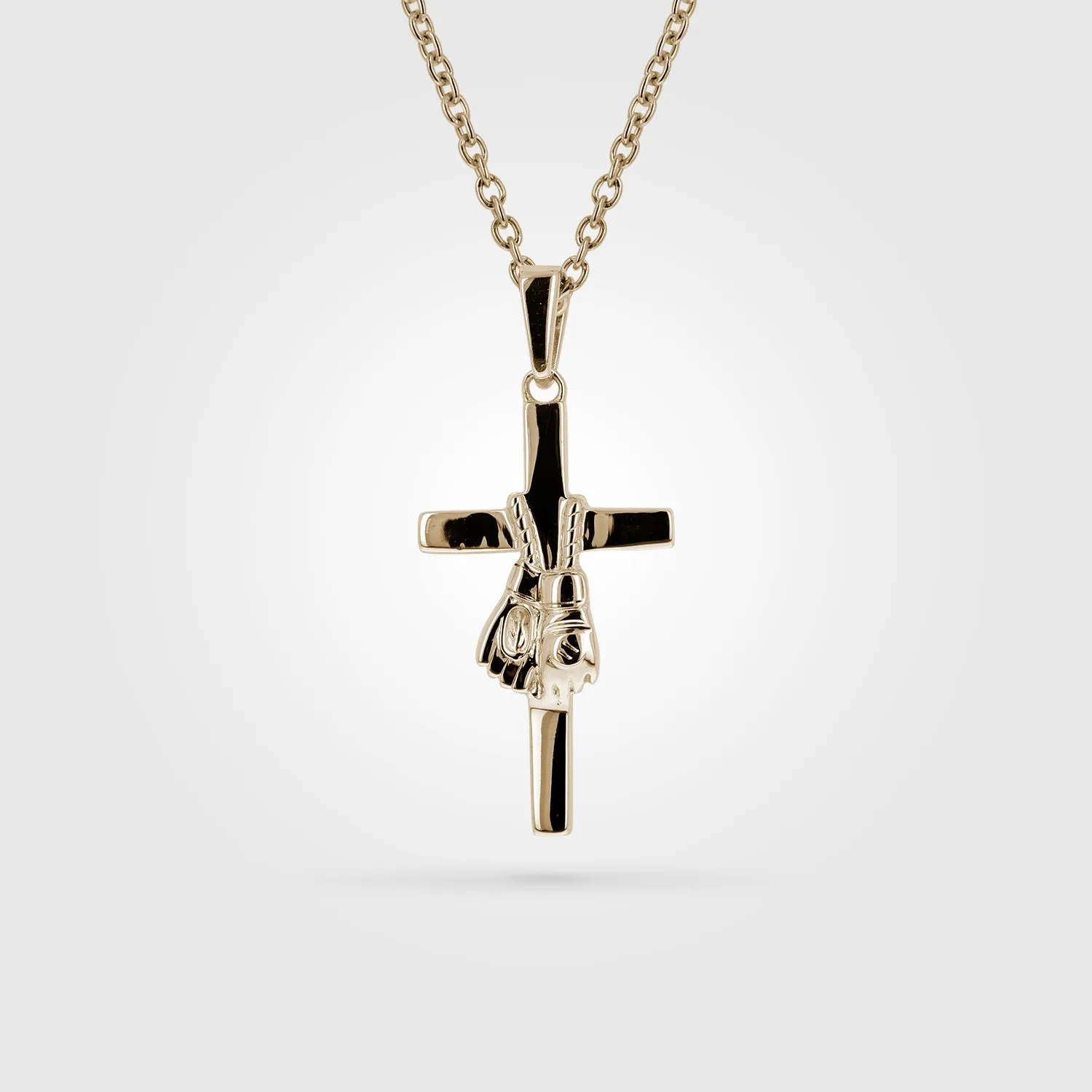 Gold Mini MMA Gloves Cross Pendant