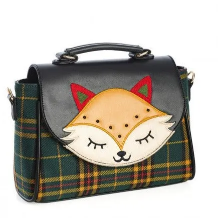 Green Tartan Fox Detail Shoulder Hand Bag