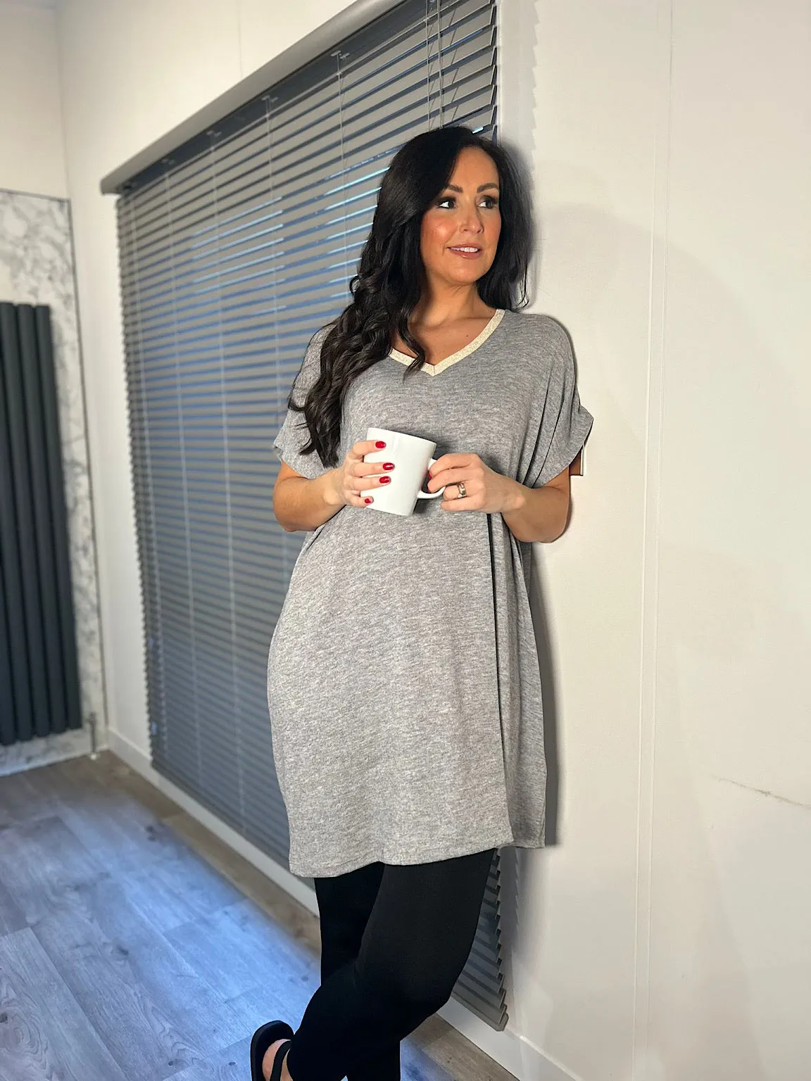 Grey Shimmer V Neck Tunic Lucy