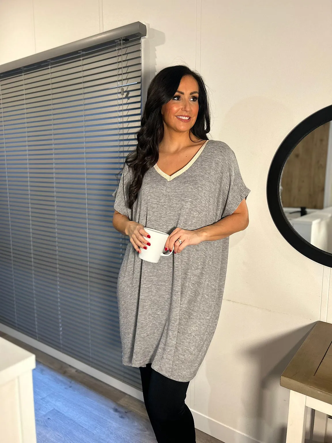 Grey Shimmer V Neck Tunic Lucy