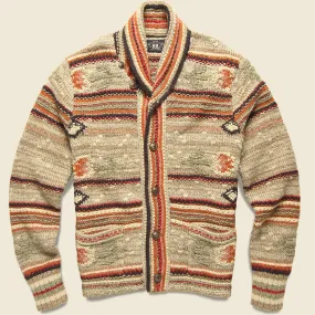 Hand-Knit Linen-Blend Cardigan - Tan Multi