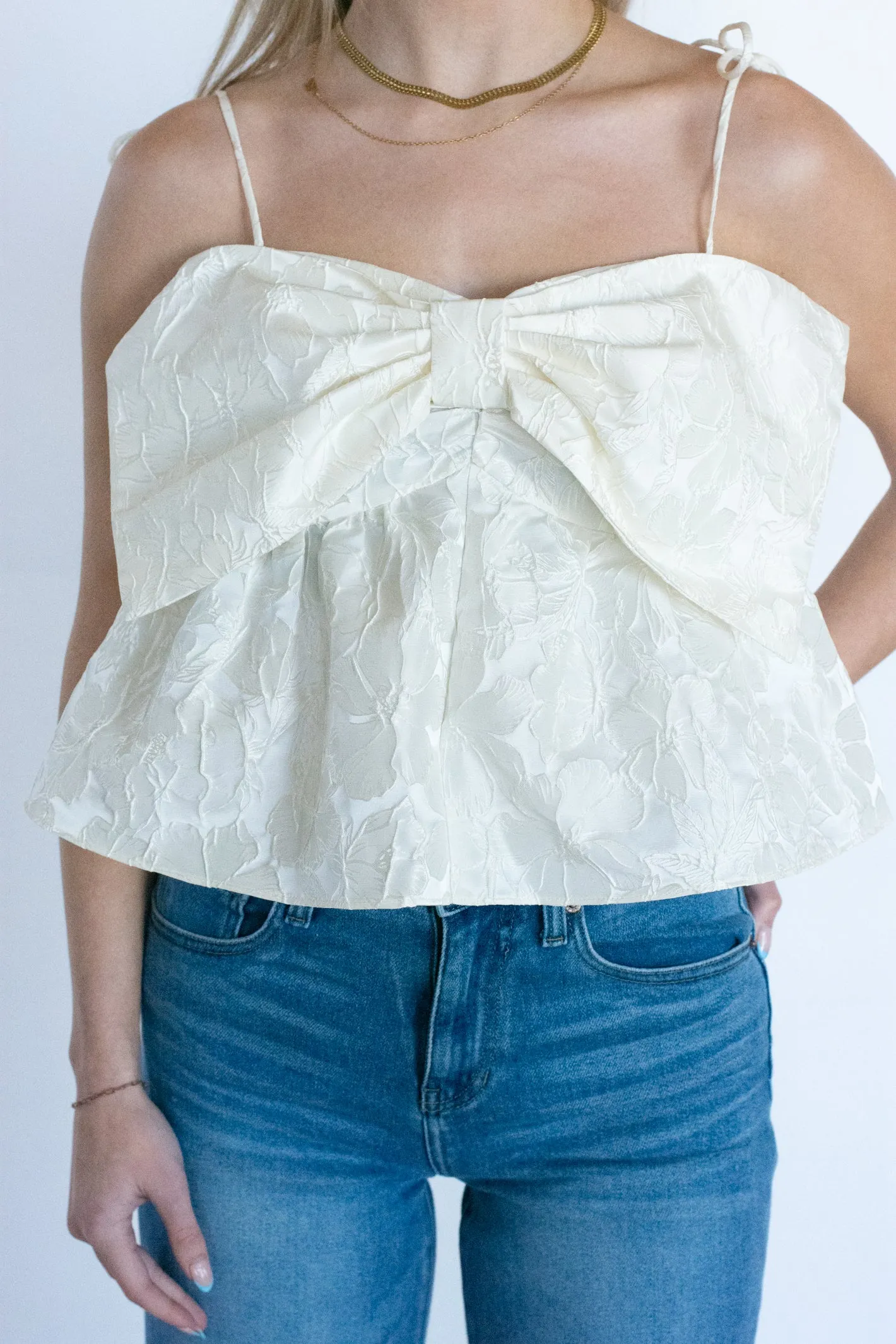 Hold Your Attention Ivory Bow Detail Top