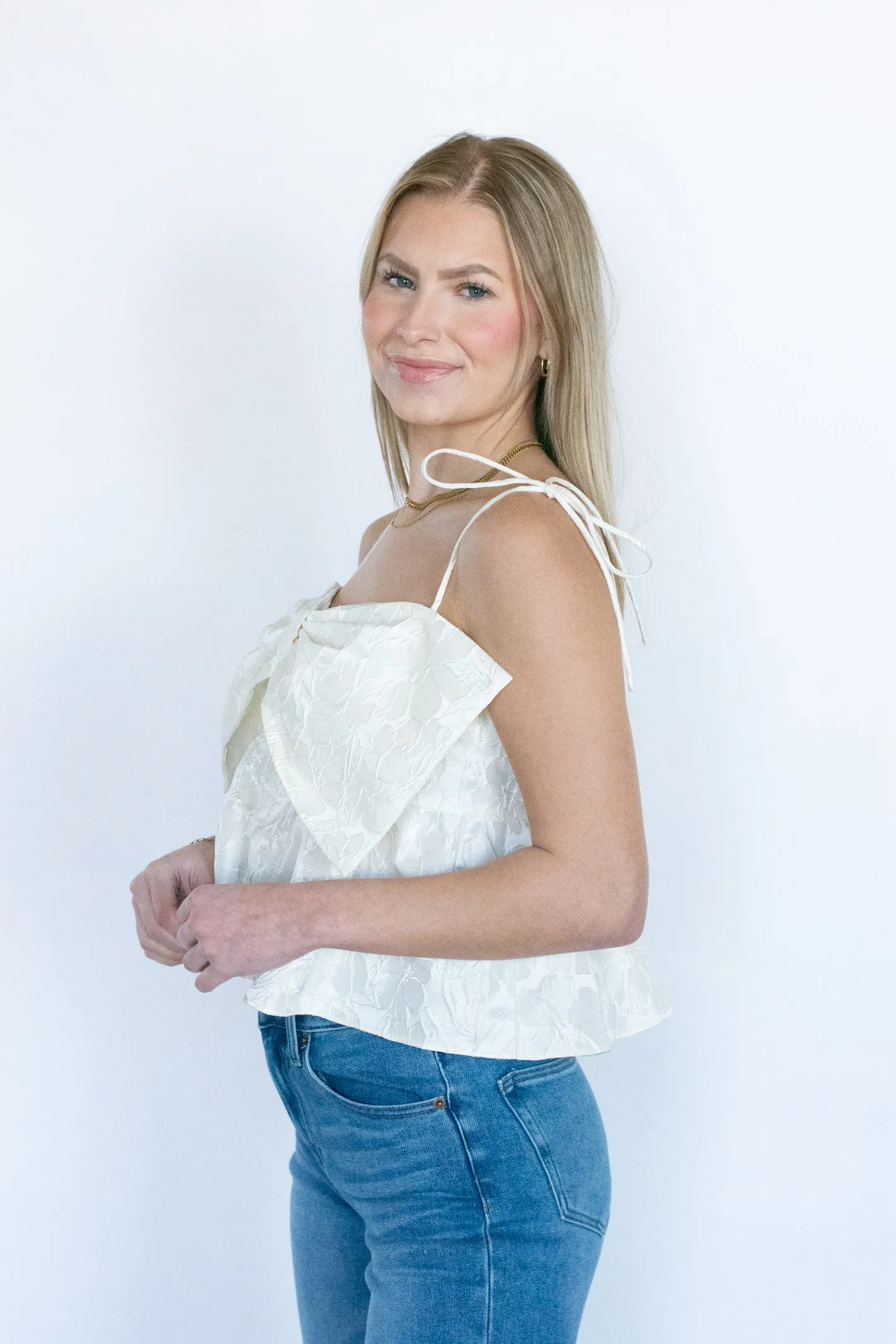 Hold Your Attention Ivory Bow Detail Top