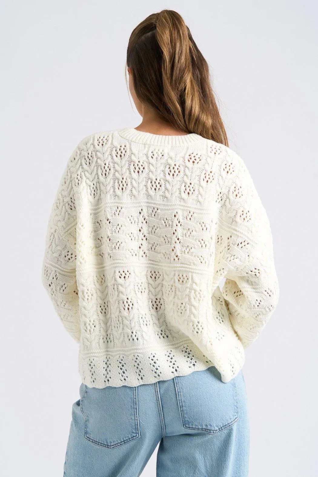 Jumpers & Cardigans | Cream Crew Neck Pointelle Jumper | Urban Bliss