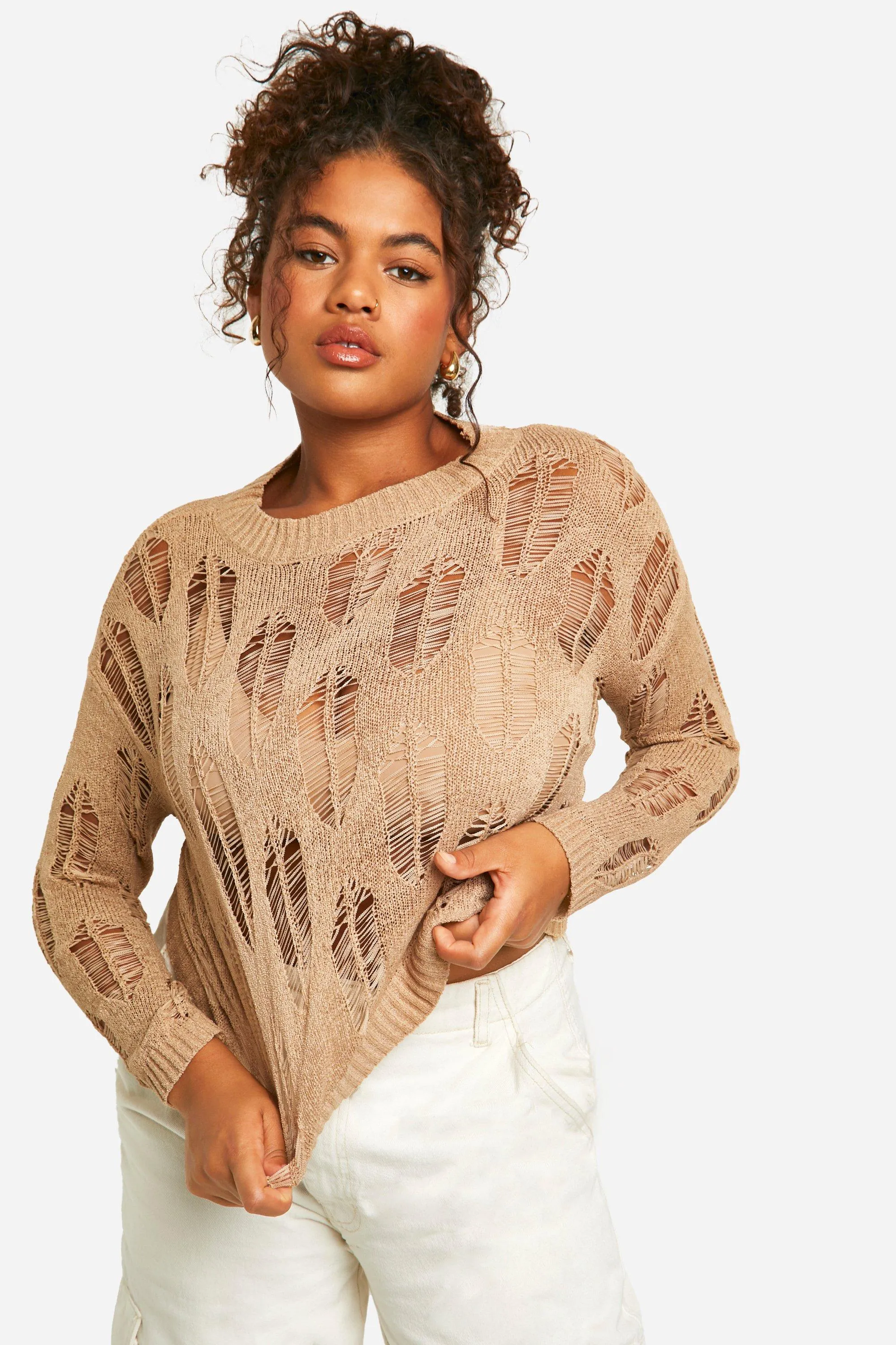 Jumpers & Cardigans | Plus Ladder Detail Sheer Jumper | boohoo