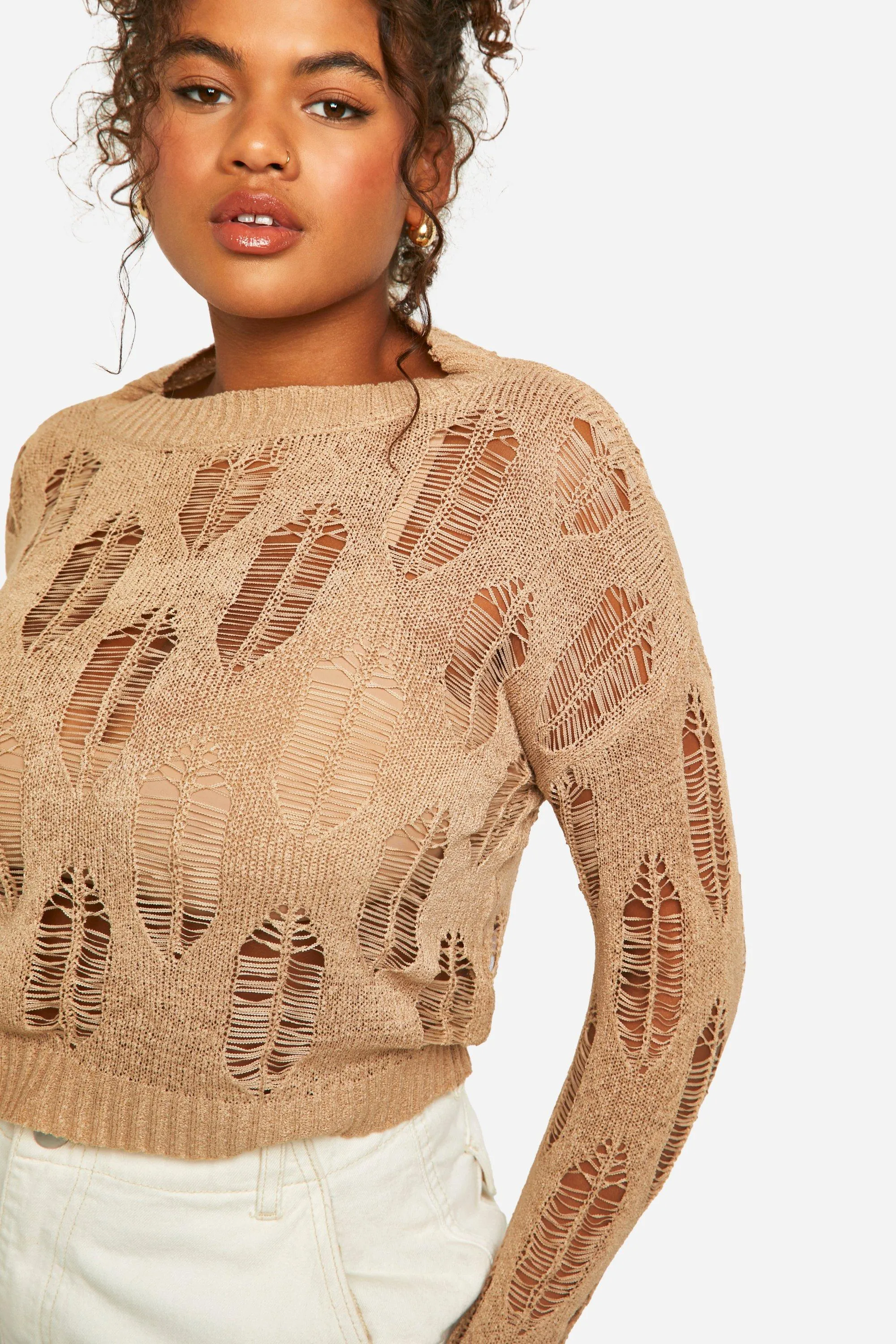 Jumpers & Cardigans | Plus Ladder Detail Sheer Jumper | boohoo