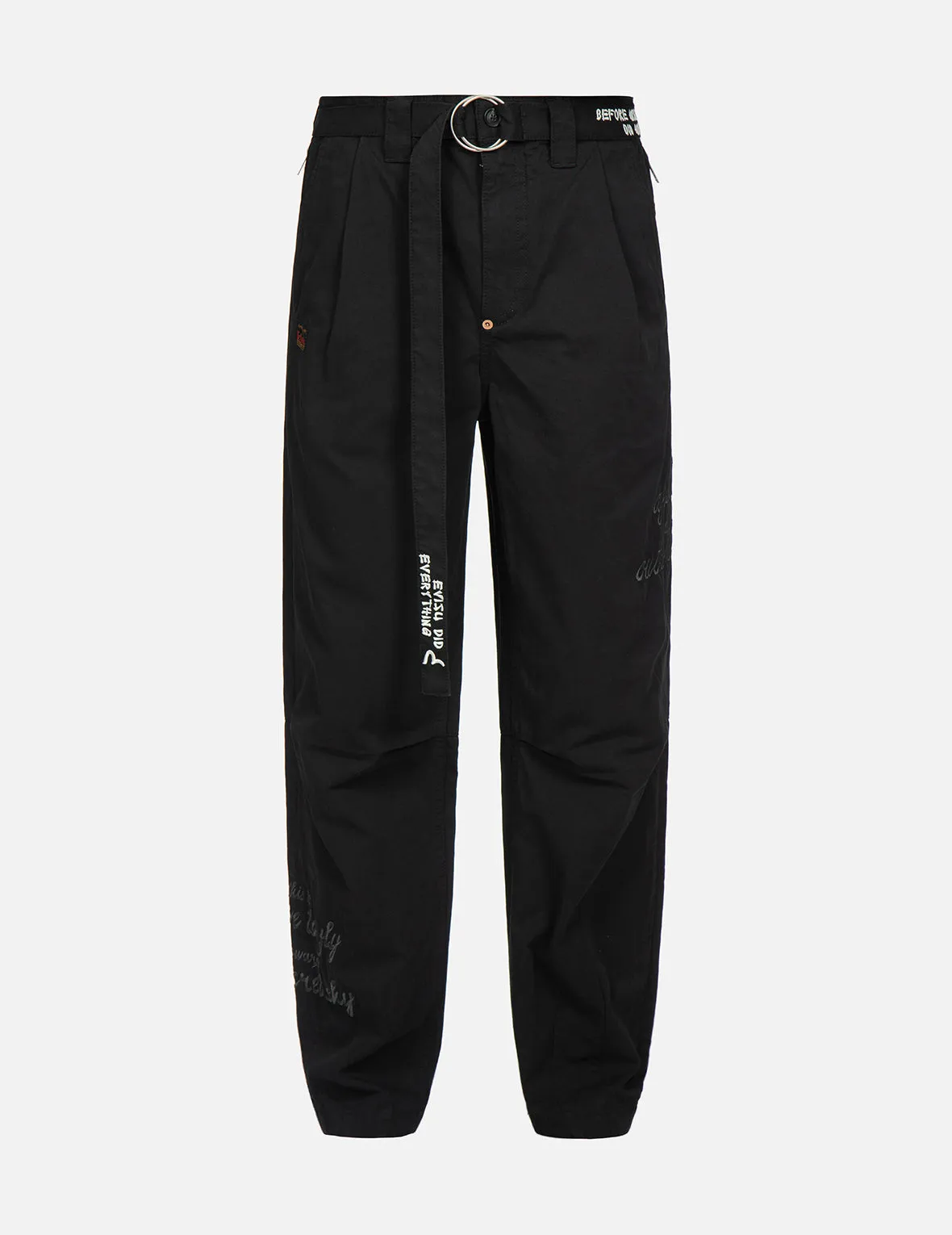 Kamon and Slogan Embroidery Loose Fit Pants