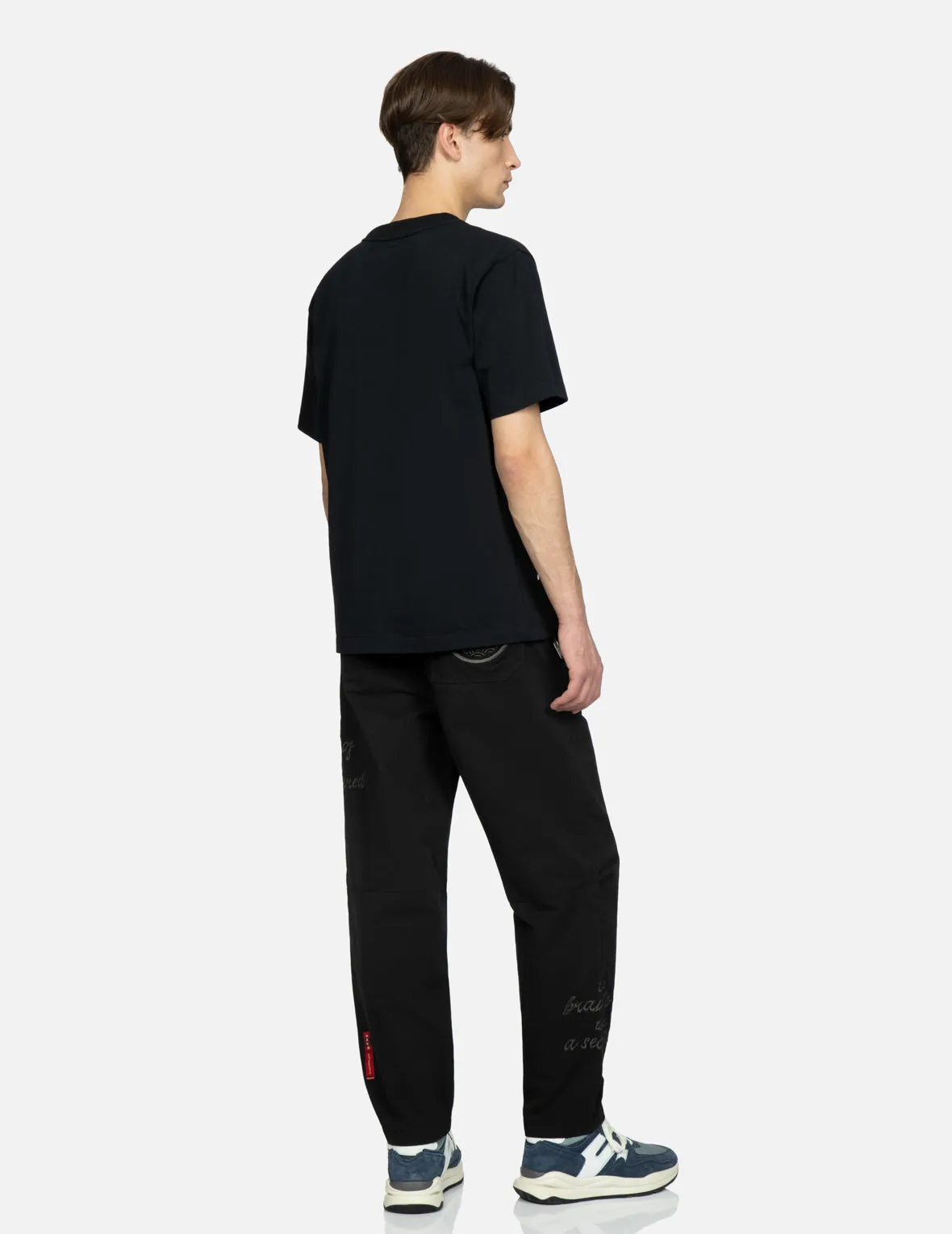 Kamon and Slogan Embroidery Loose Fit Pants