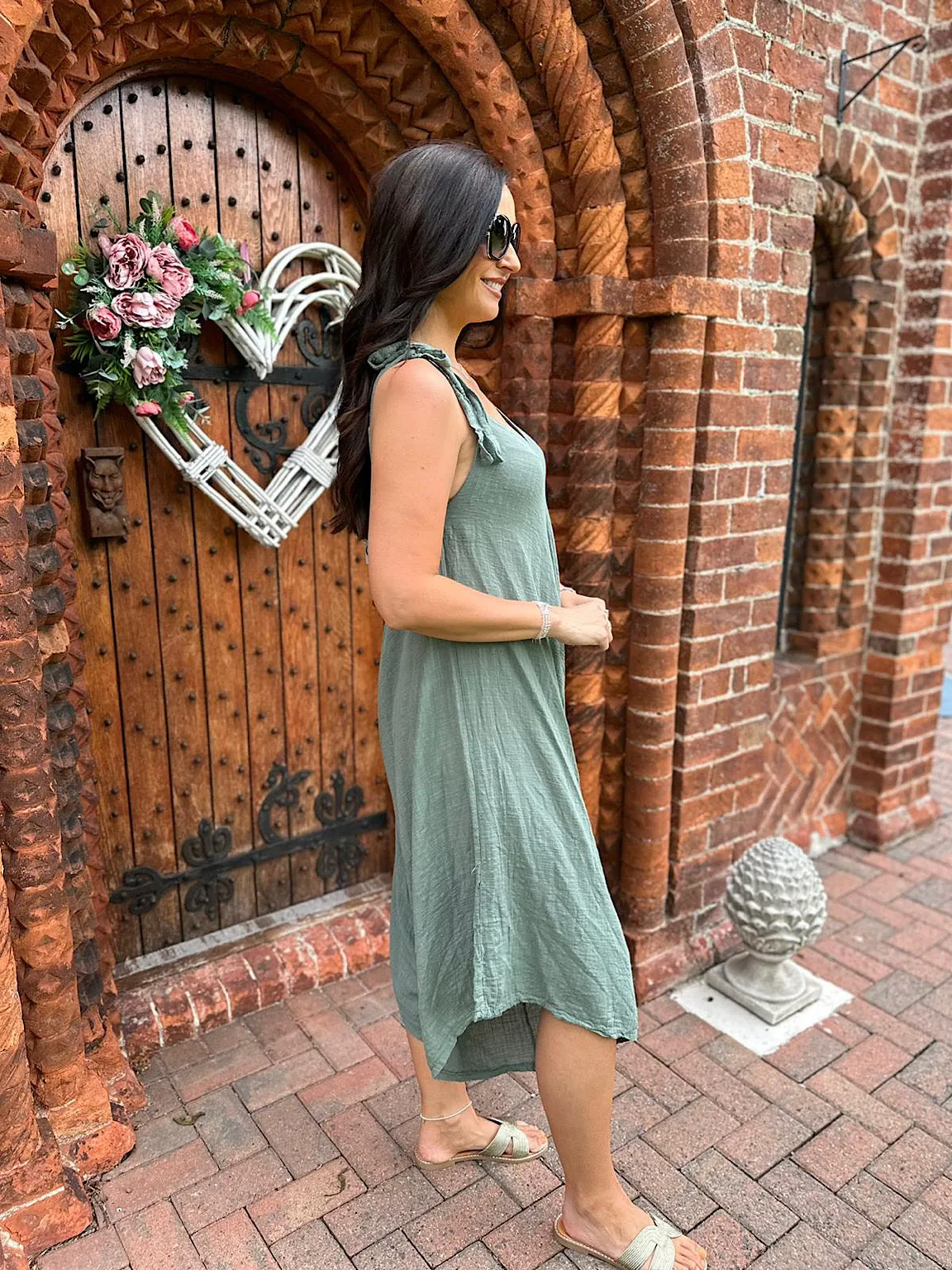 Khaki Cotton Sleeveless Jumpsuit