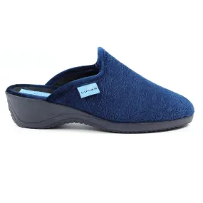 Ladies Bedroom Slippers Mule Wedge Heel Slip on Navy Lunar Audrey