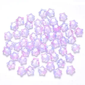 Lampwork Glass Beads, Star, Pink, Sky Blue, Glitter, 8mm