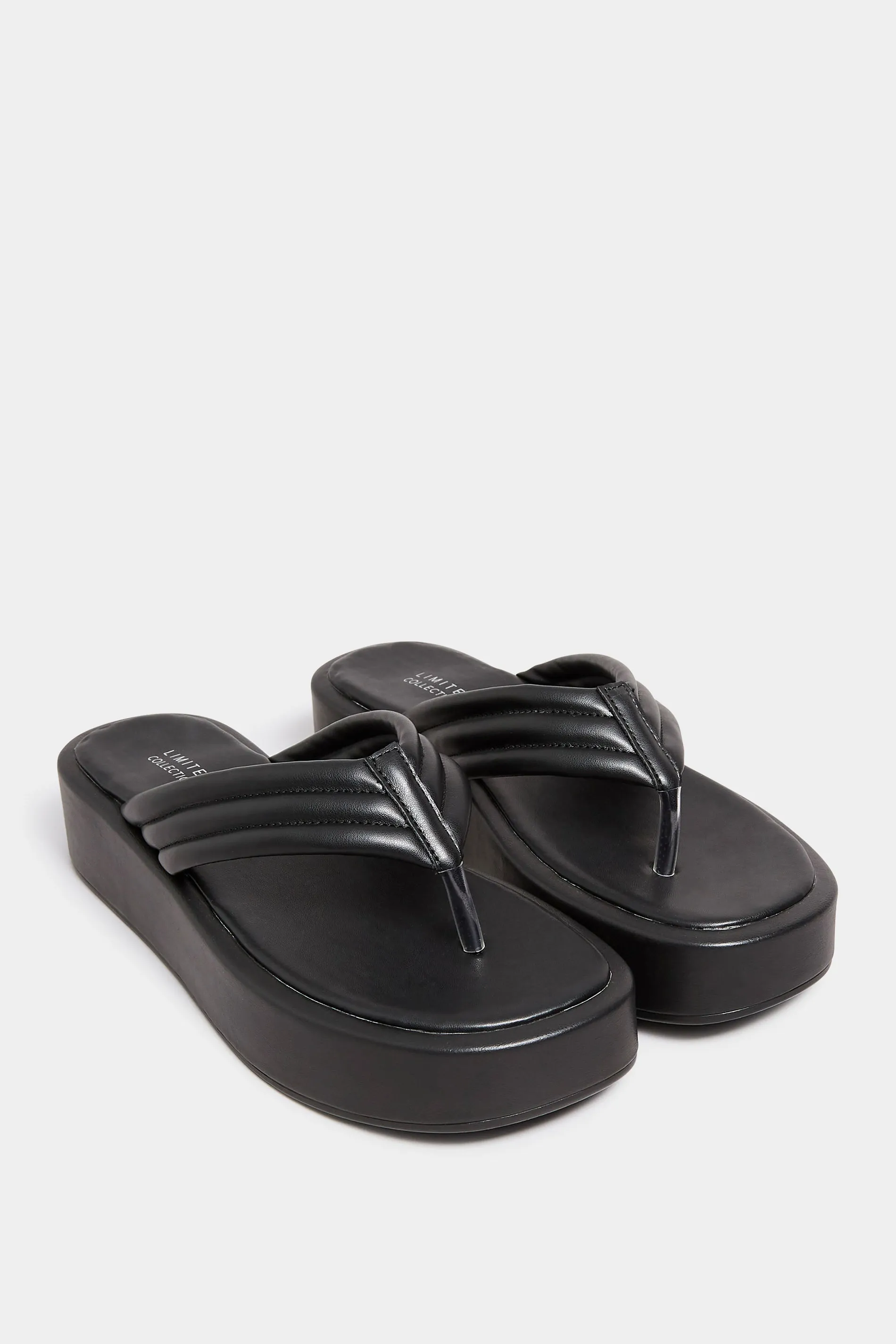 LIMITED COLLECTION Black Flatform Flip Flops In Wide E Fit