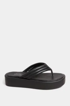 LIMITED COLLECTION Black Flatform Flip Flops In Wide E Fit