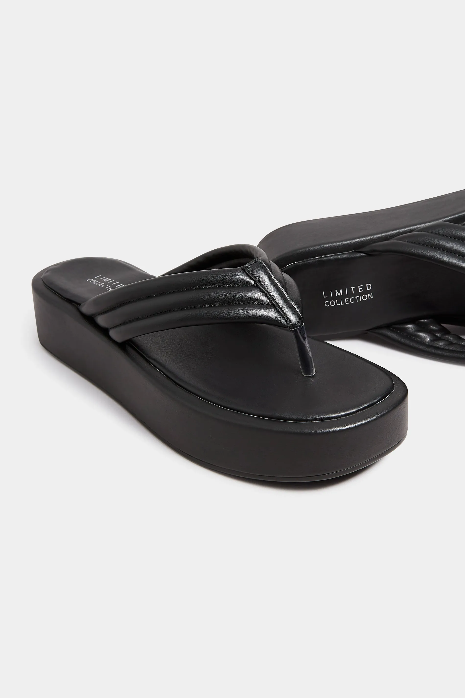 LIMITED COLLECTION Black Flatform Flip Flops In Wide E Fit