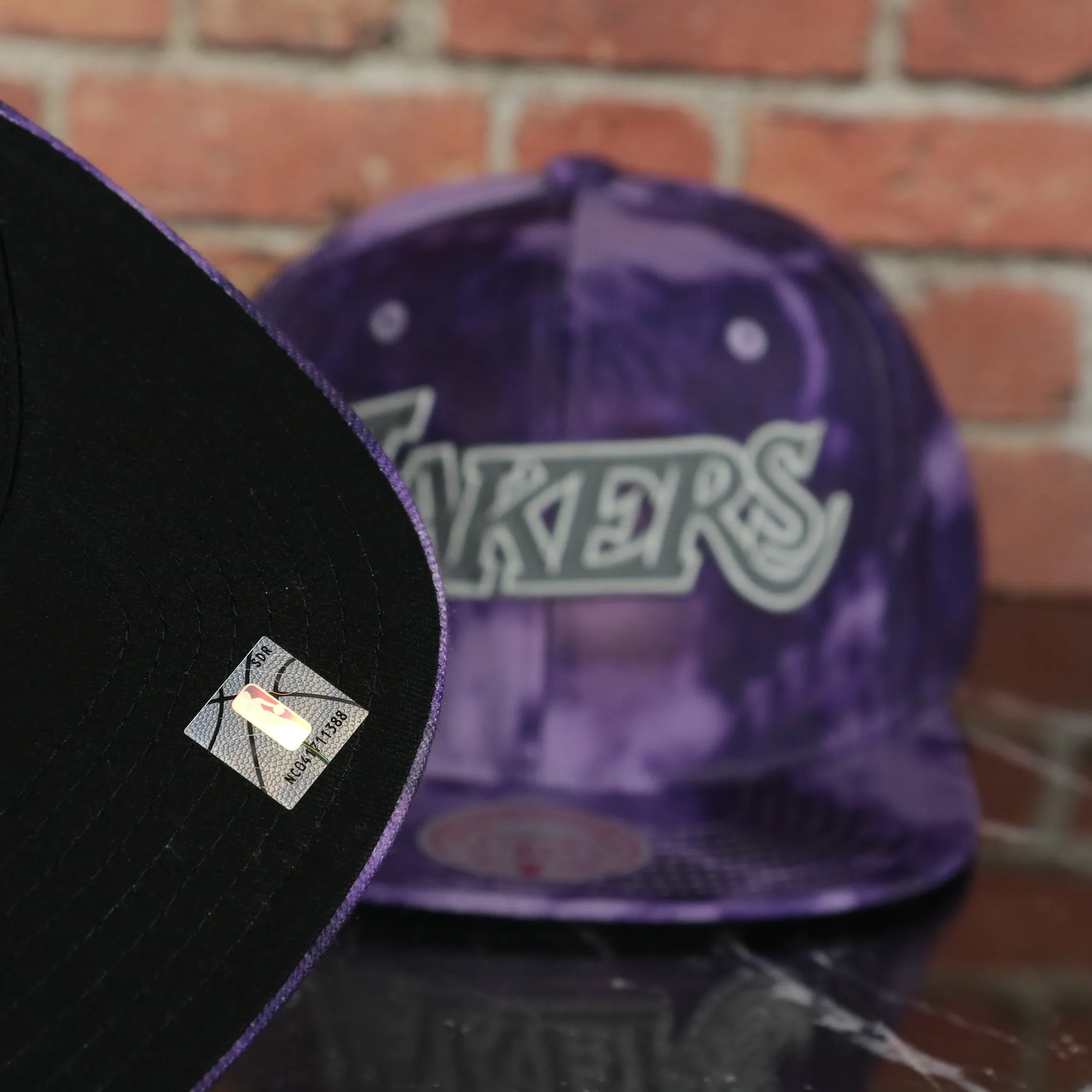 Los Angeles Lakers Galaxy Purple Reflective Script Mitchell and Ness Snapback Hat