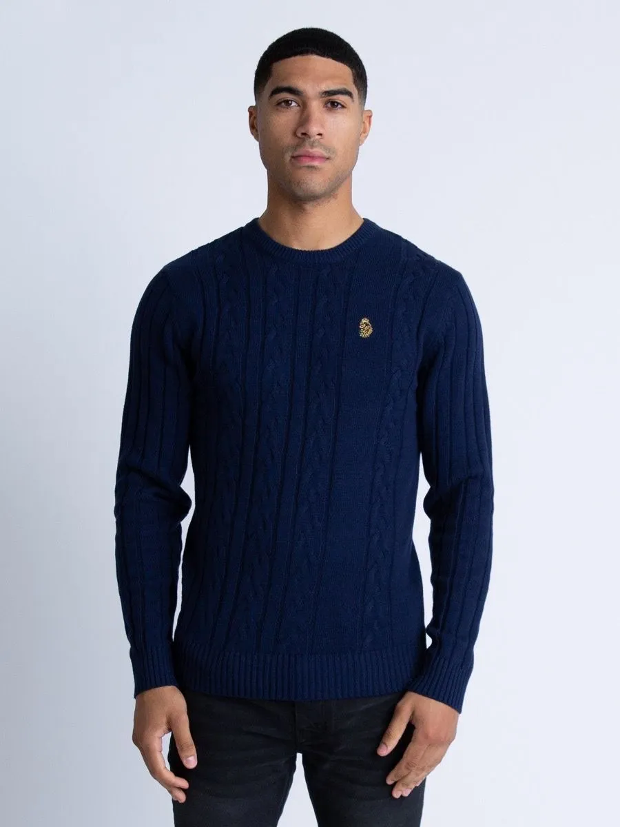 Luke 1977 Modern Crew Neck Jumpers Navy Blue