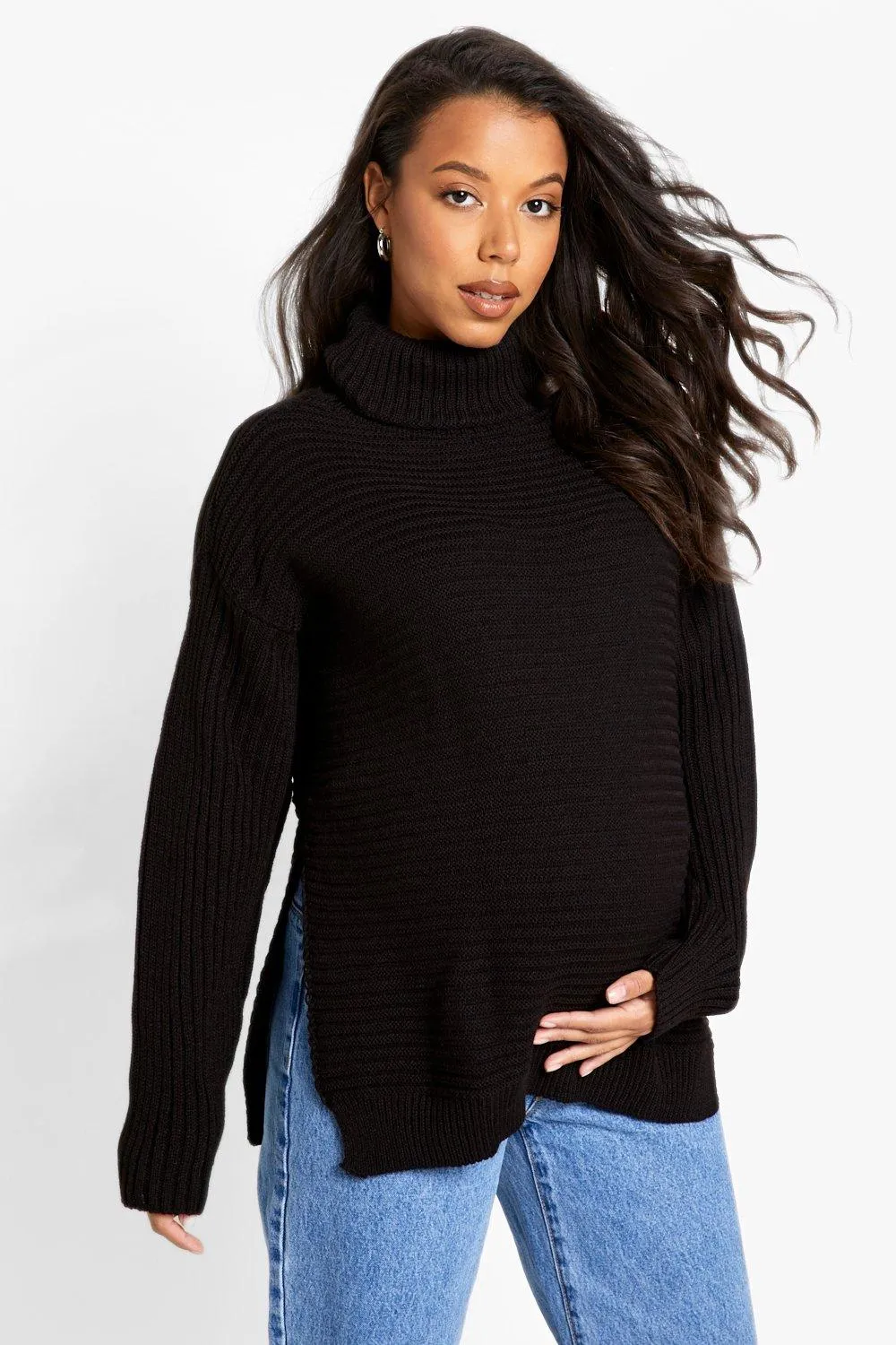 Maternity Turtleneck Side Split Sweater