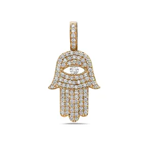 Men's 14K Yellow Gold Hamsa Pendant with 1.25 CT Diamonds