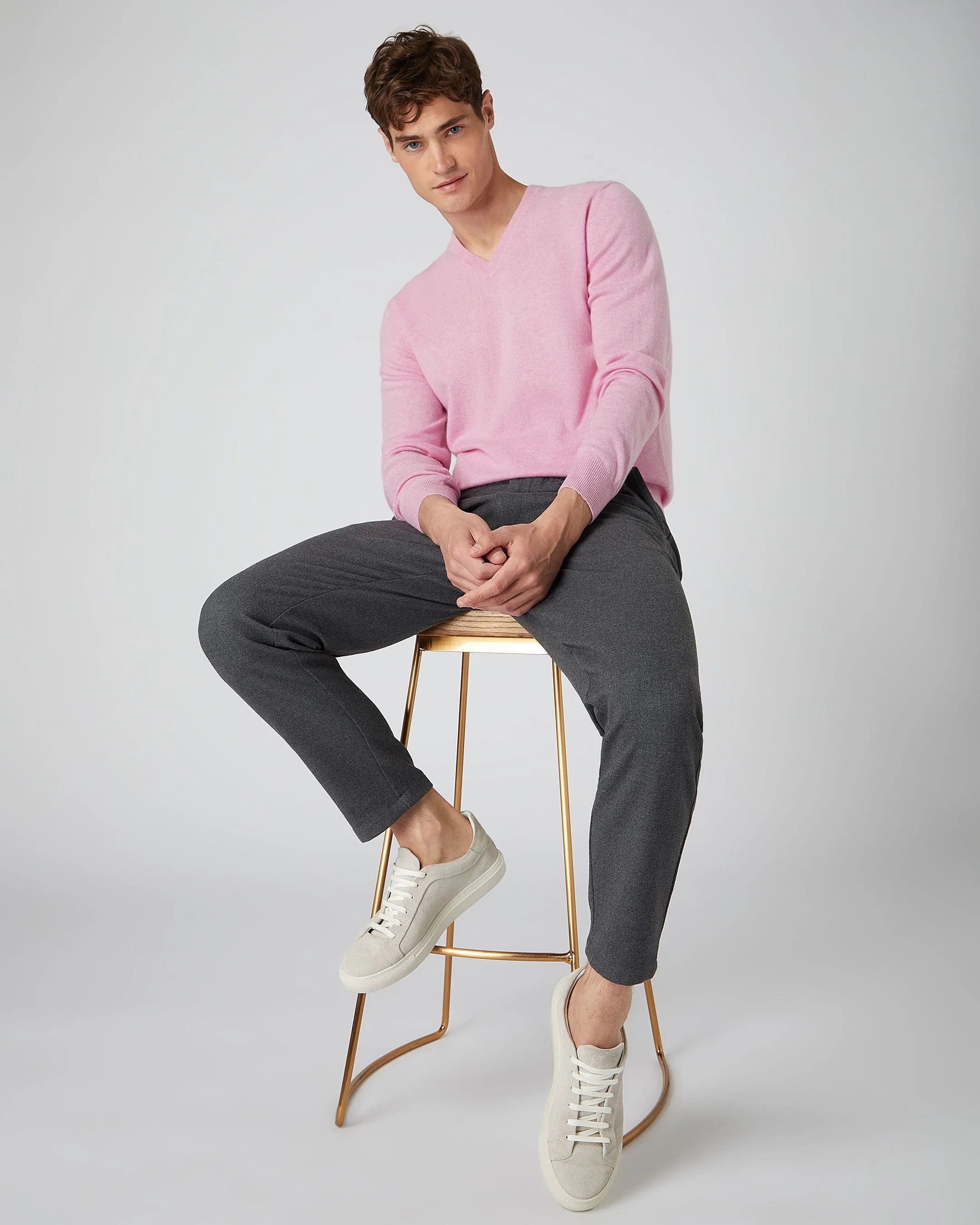 Men's Burlington V Neck Cashmere Jumper Flamingo Pink