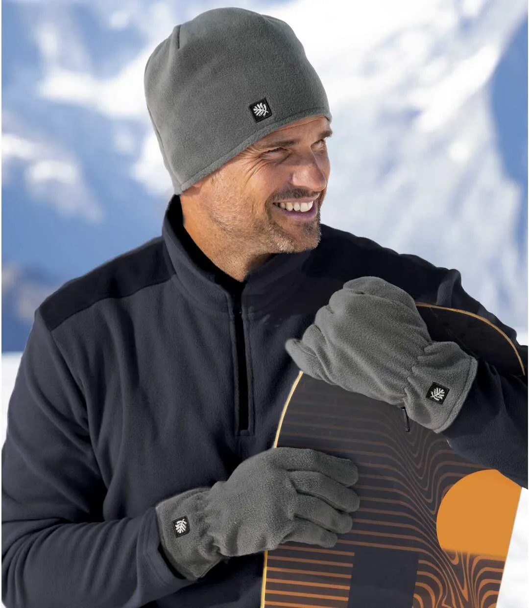 Men's Fleece Hat and Gloves Set - Grey