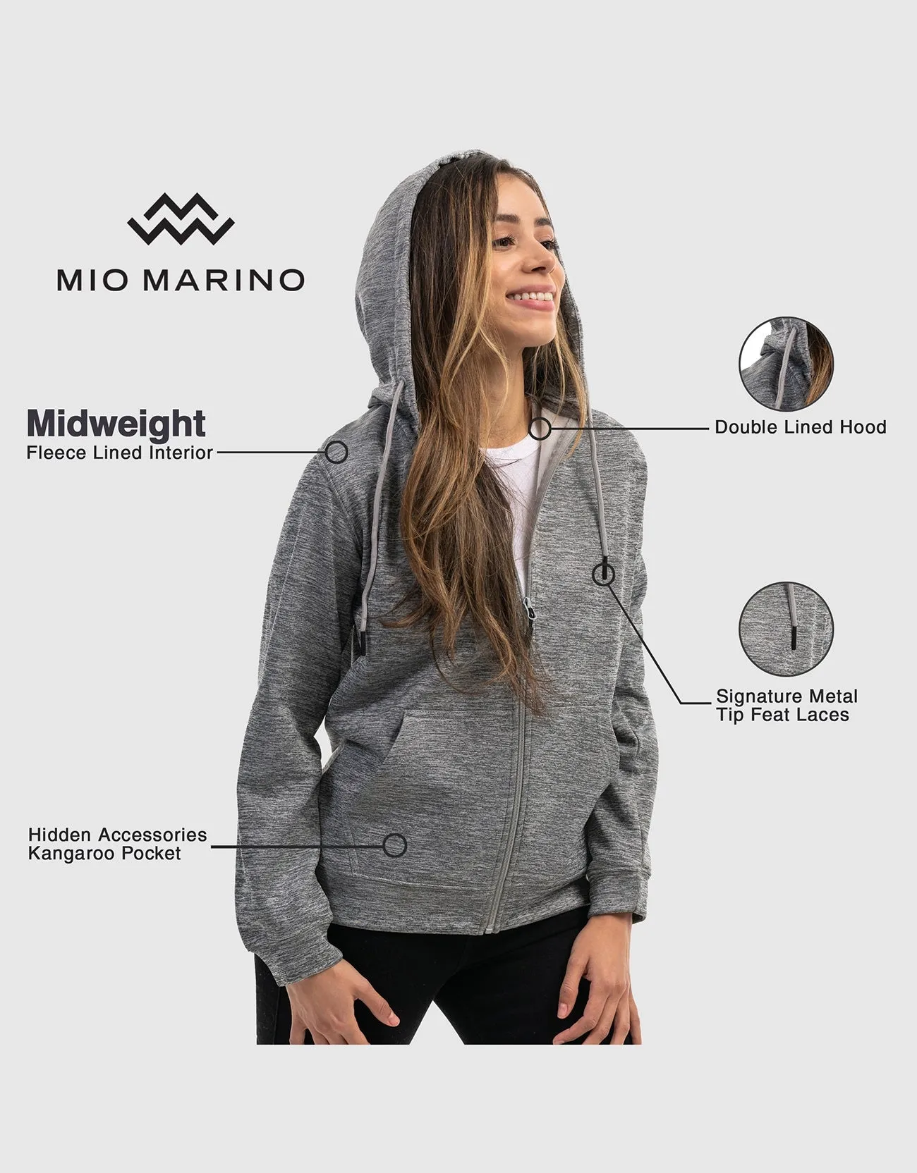 Mio Marino Premium Zip-Up Hoodie for Women with Smooth Matte Finish & Cozy Fleece Inner Lining - Women's Sweater with Hood